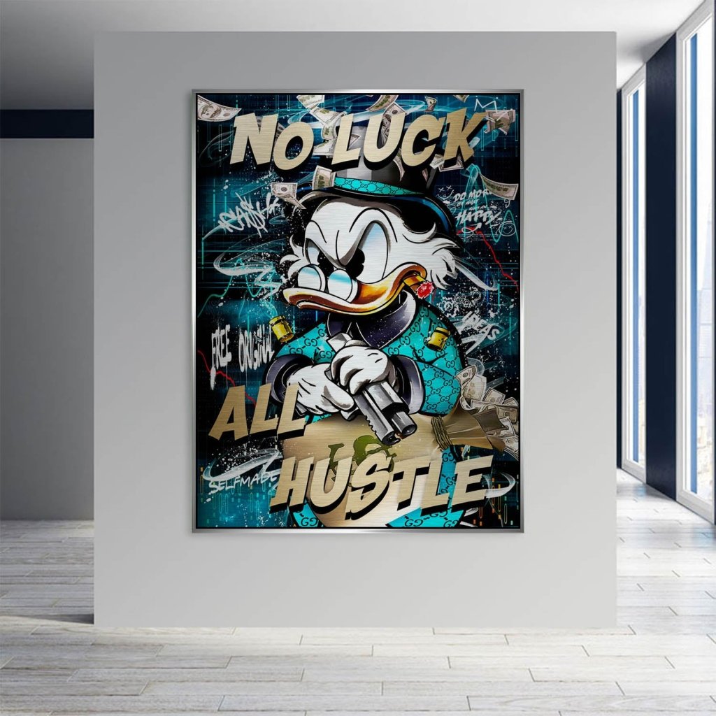 Dagobert Duck All Hustle Pop Art Aludibond Brush Bild INGALERIE