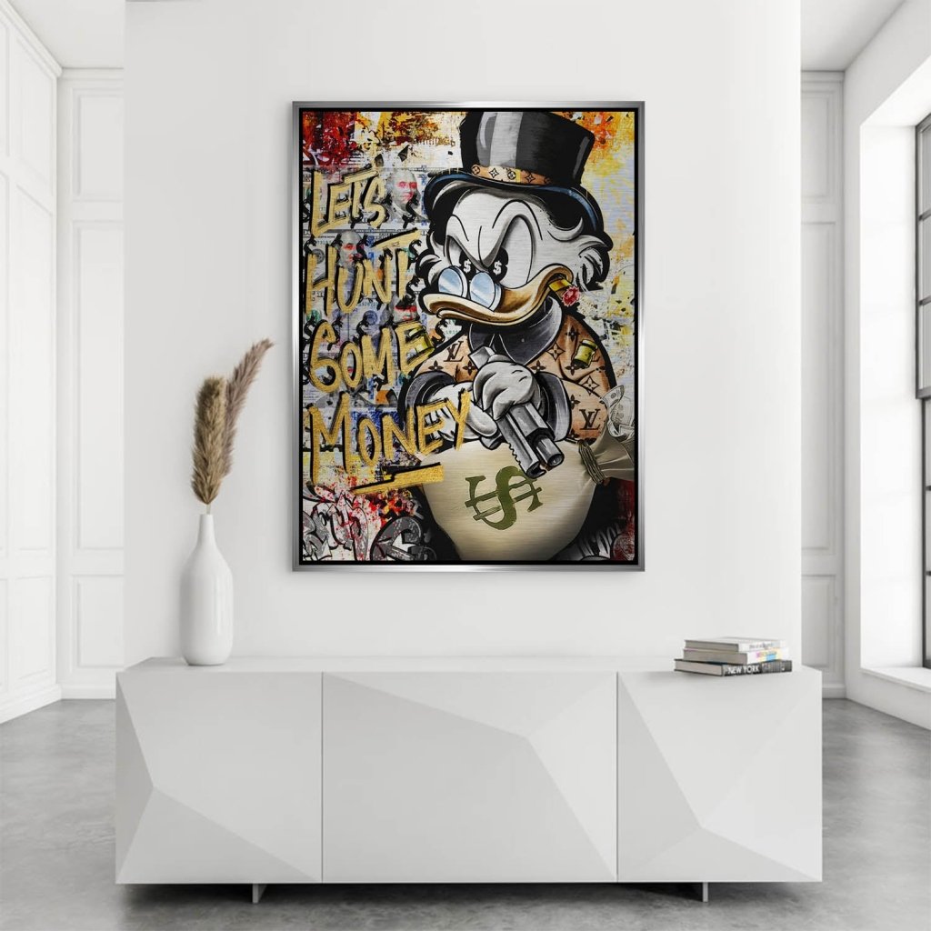 Dagobert Duck Let's Hunt Pop Art Aludibond Gebürstet Bild INGALERIE
