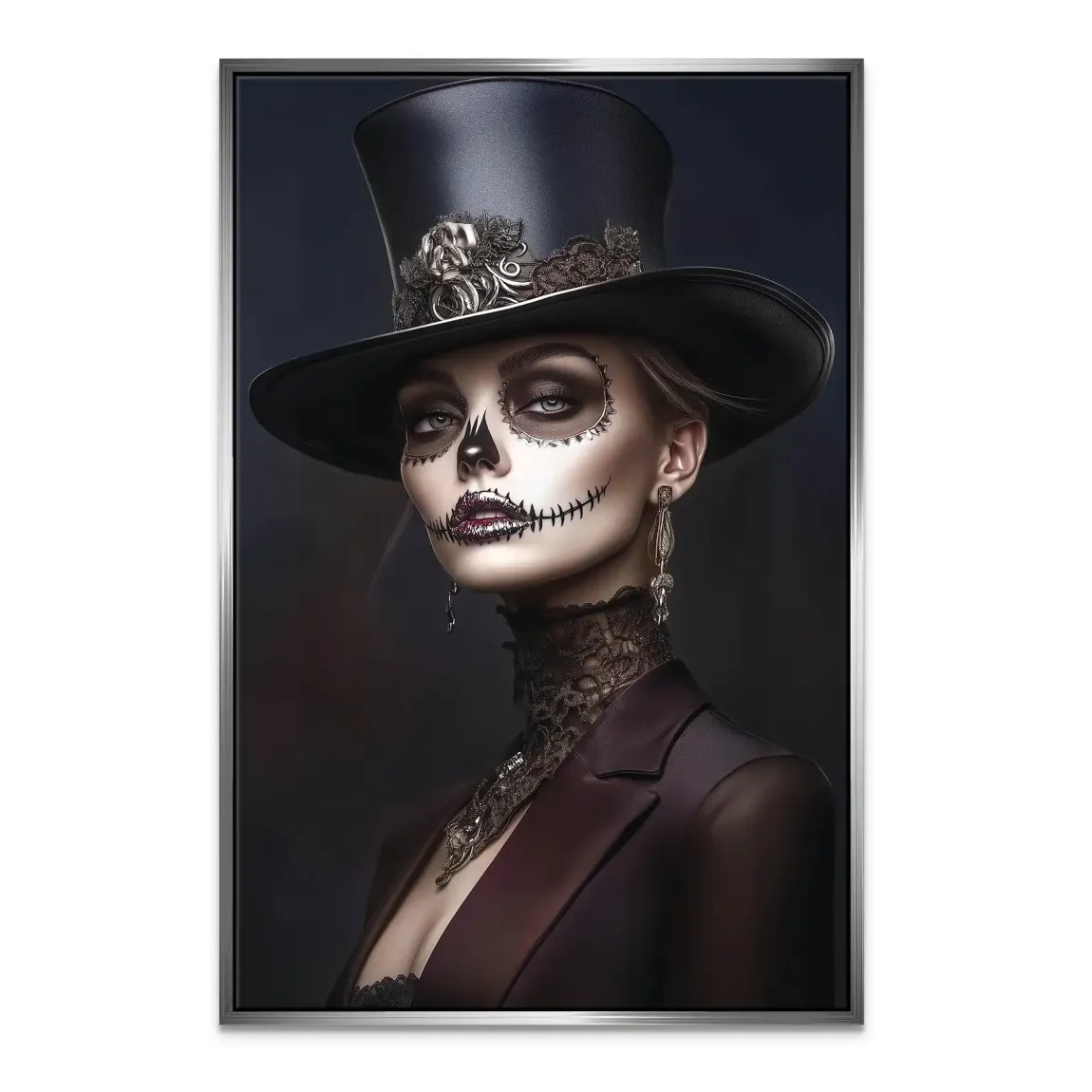 Elegante Lady mit Totenkopf-Make-up Leinwand Bild INGALERIE