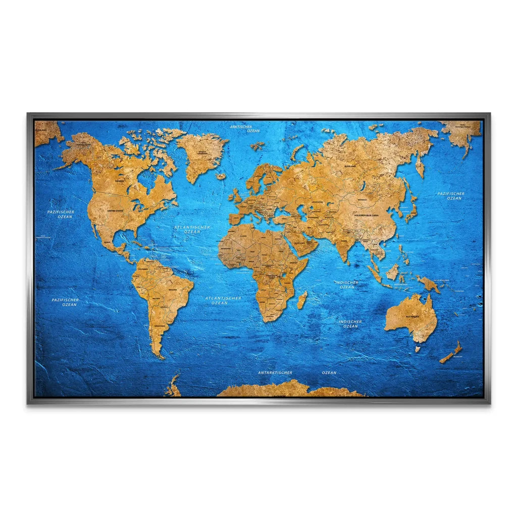Weltkarte Blue Stone Leinwand Bild INGALERIE