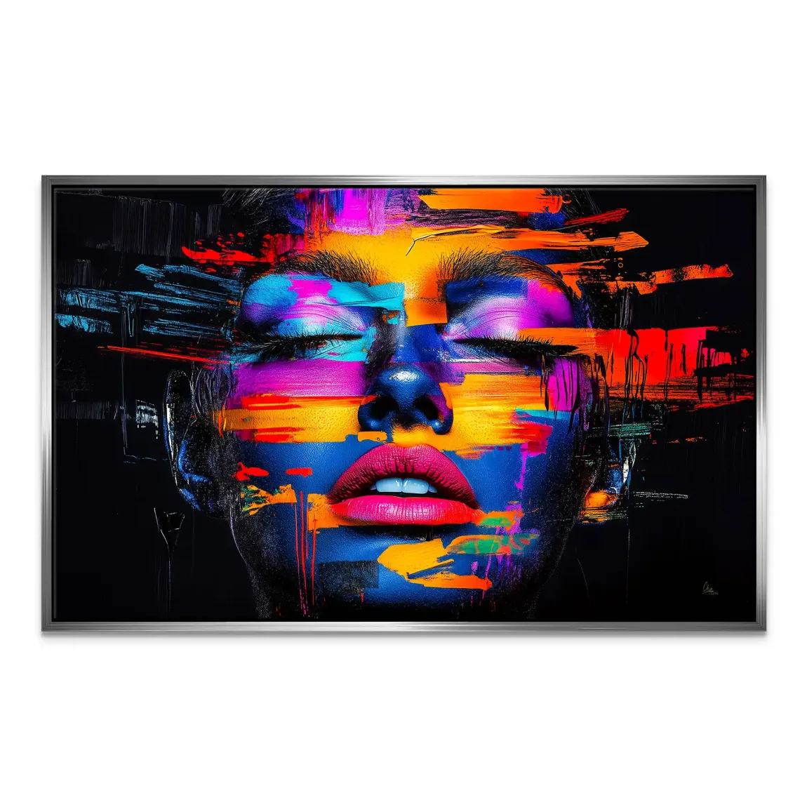 Neon Frauenportrait Leinwand Bild