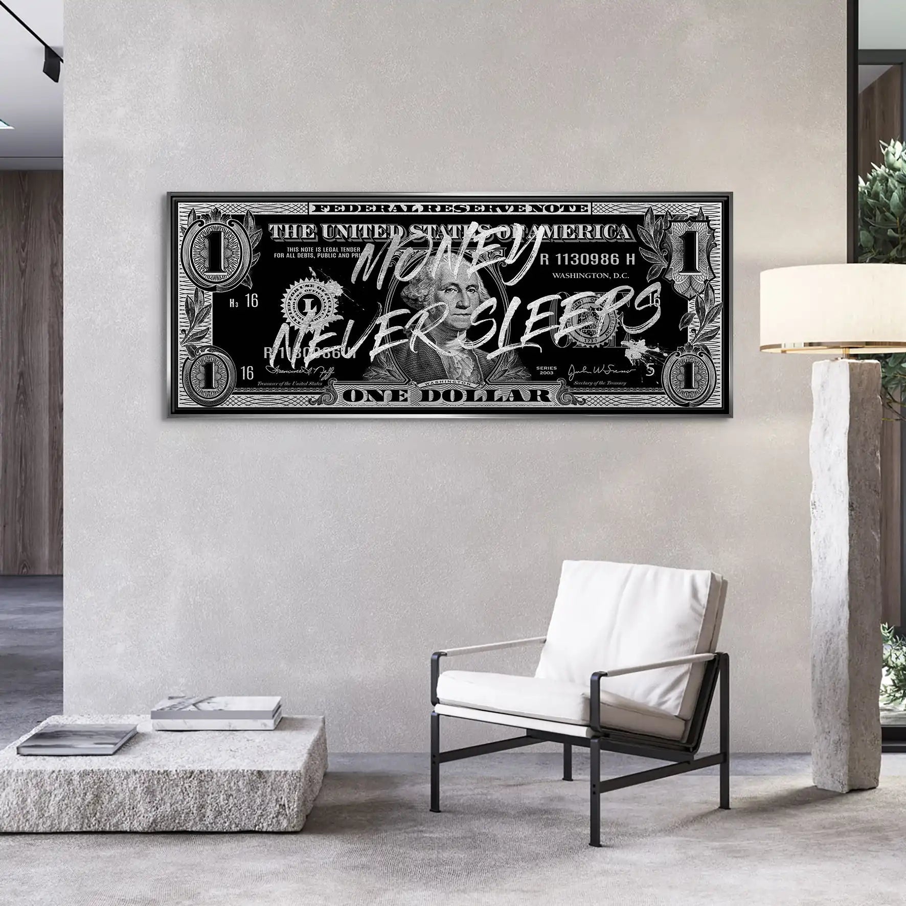 Monney Never Sleeps Dollar Silver Leinwand Bild INGALERIE