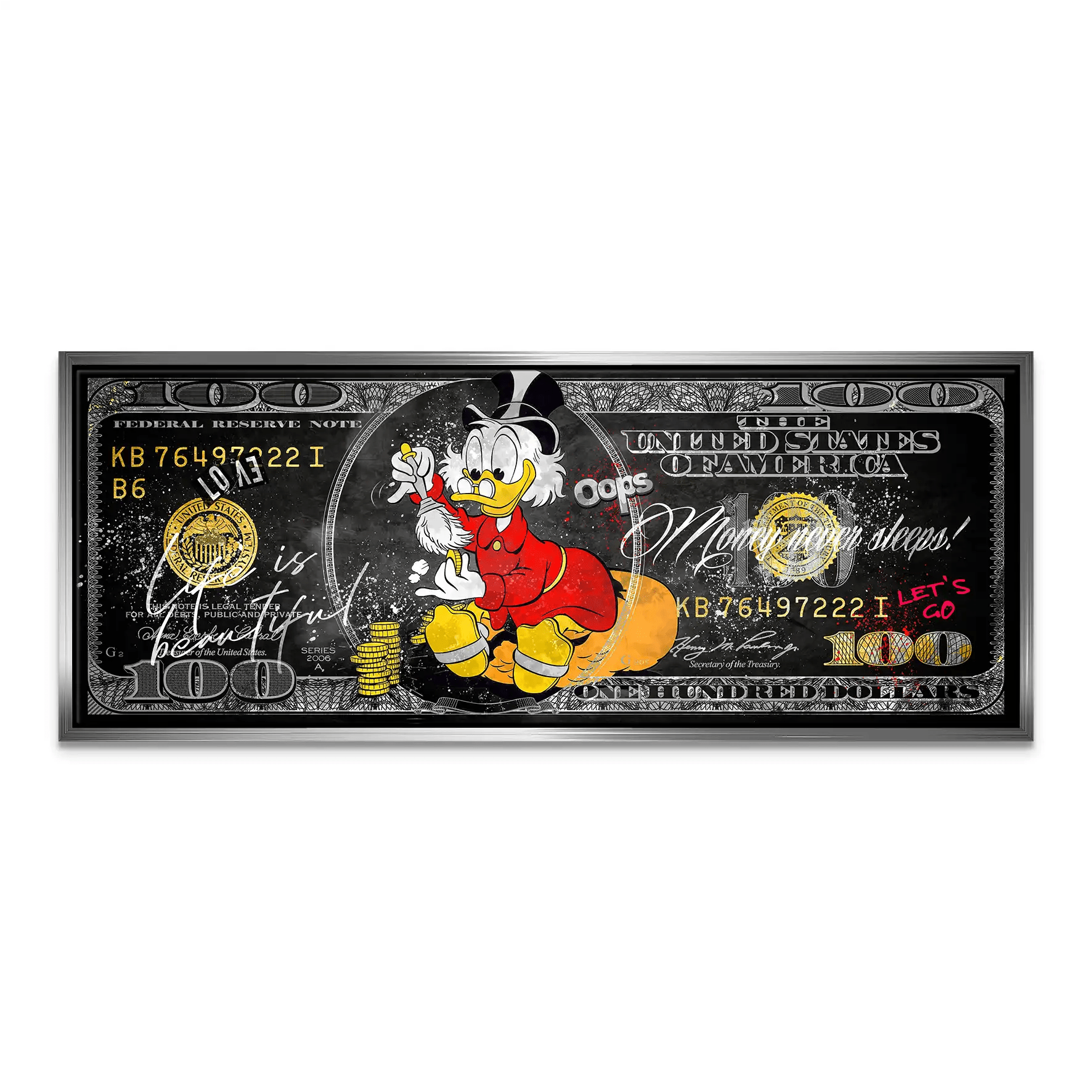 Dagobert Money Never Sleeps Dollar Dark Leinwand Bild INGALERIE