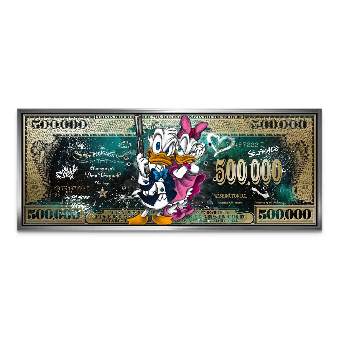 Donald & Daisy Duck Green Gold Pop Art Dollar Leinwand Bild INGALERIE