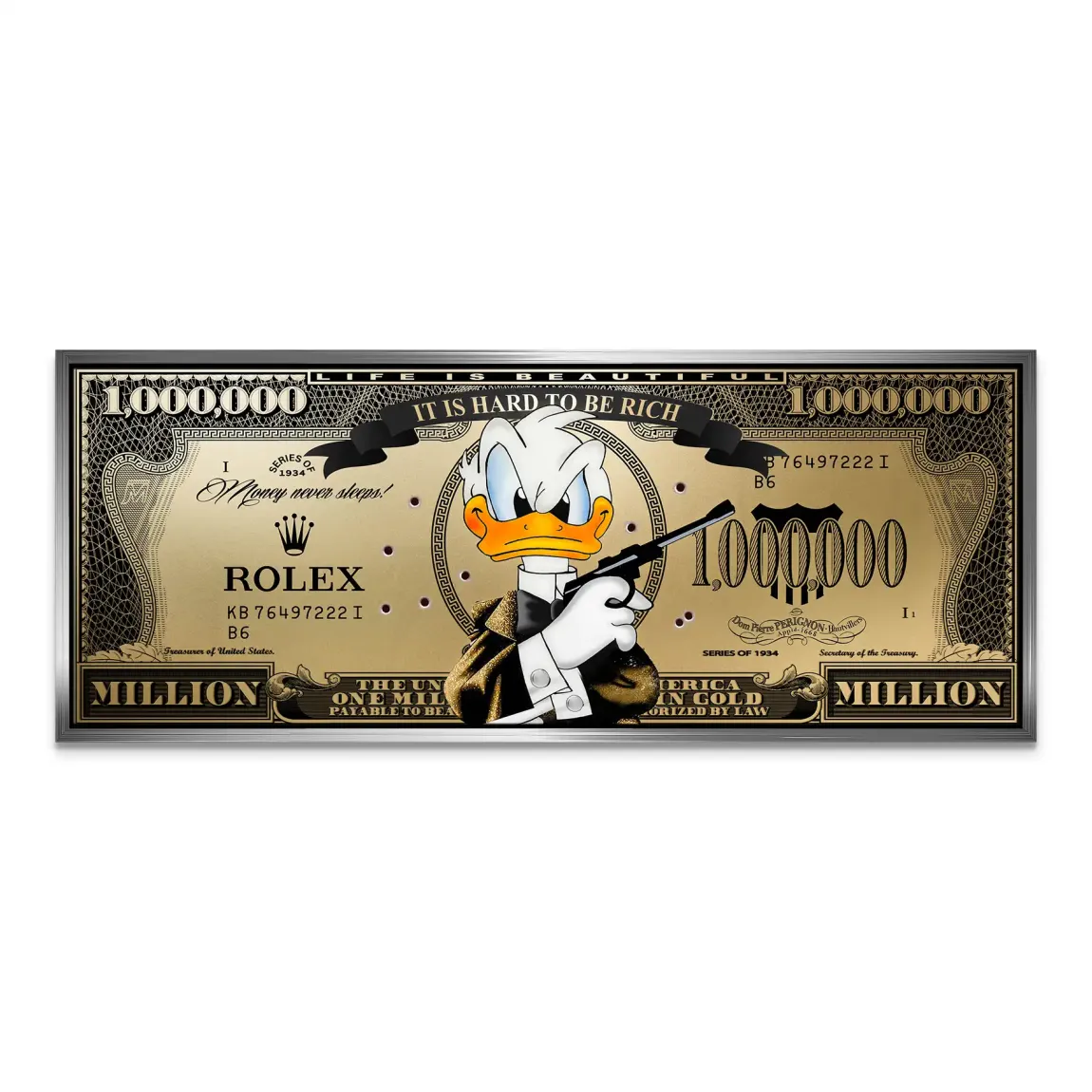 Donald Duck Goldfinger Instinct Pop Art Dollar Leinwand Bild INGALERIE