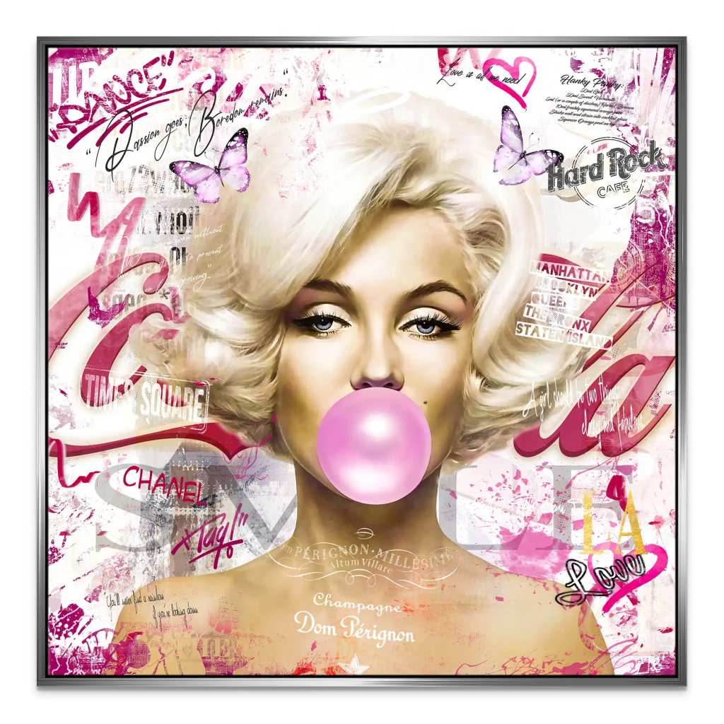 Marilyn Monroe Bubble Gum Streetart Leinwand Bild INGALERIE