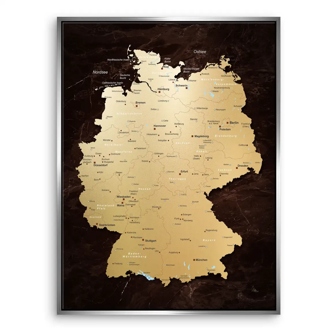 Deutschland Karte Gold Leinwand Bild
