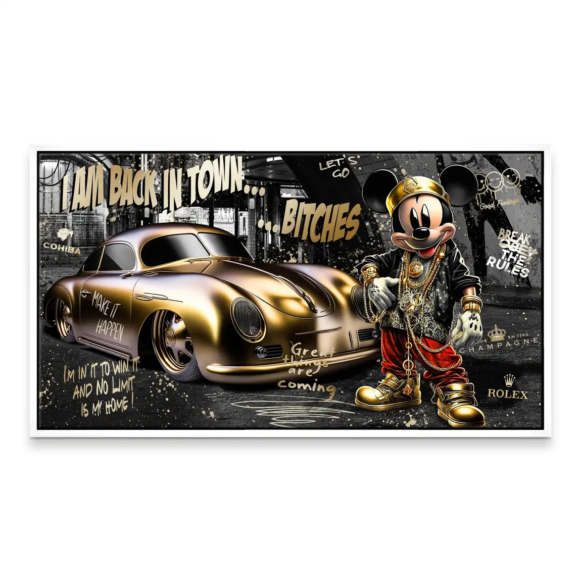 Mickey Gold 356 Porsche Leinwand Bild