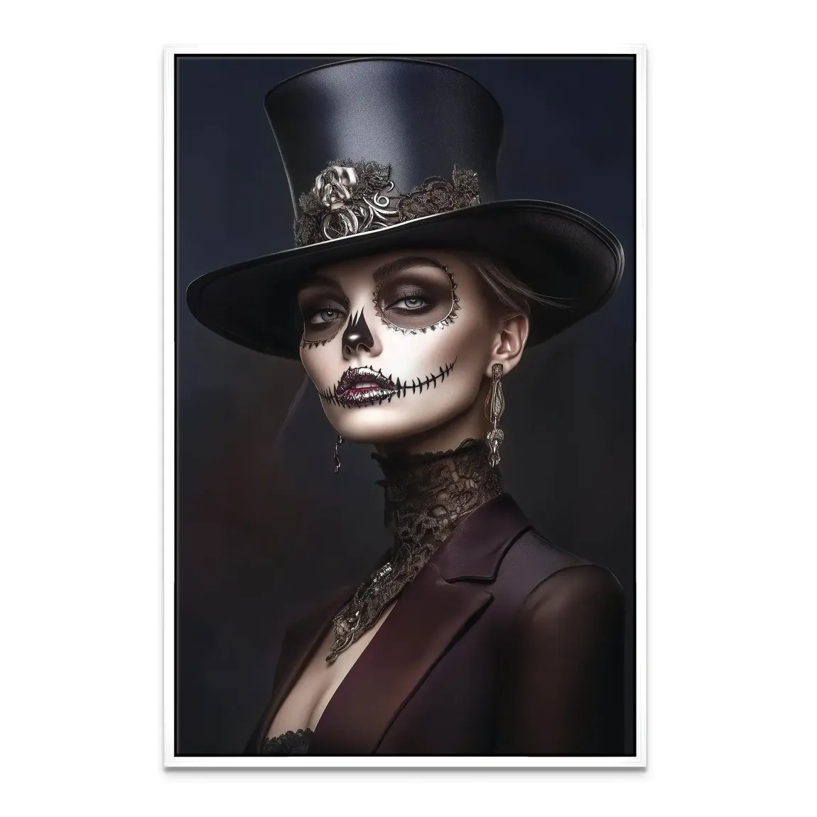 Elegante Lady mit Totenkopf-Make-up Leinwand Bild INGALERIE