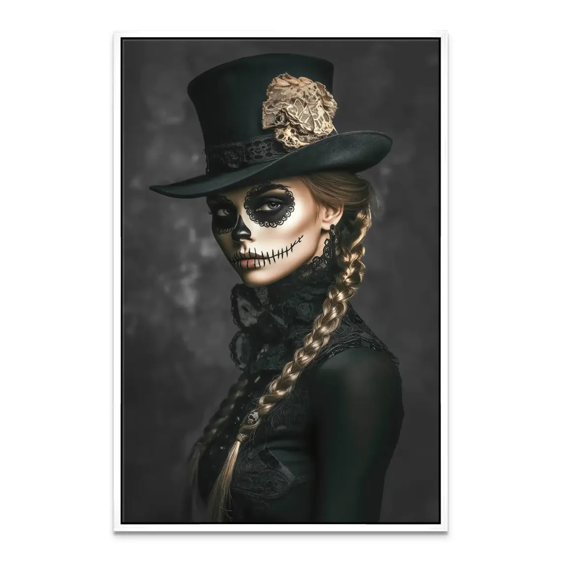 Geheimnisvolle Schönheit im Catrina Look Leinwand Bild INGALERIE