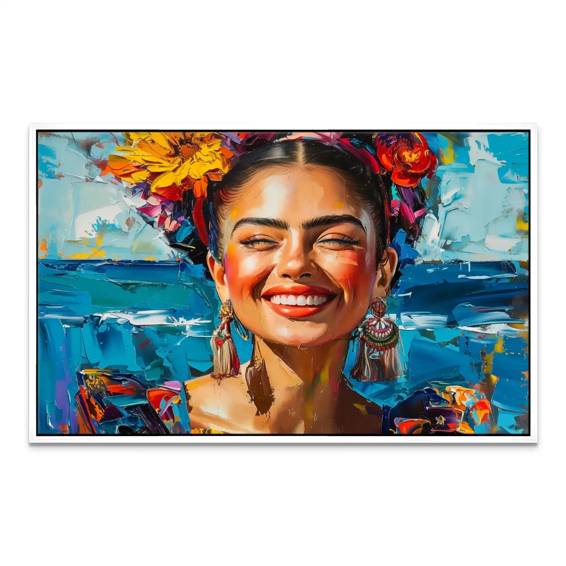Frida lacht in Farbenpracht Leinwand Bild INGALERIE