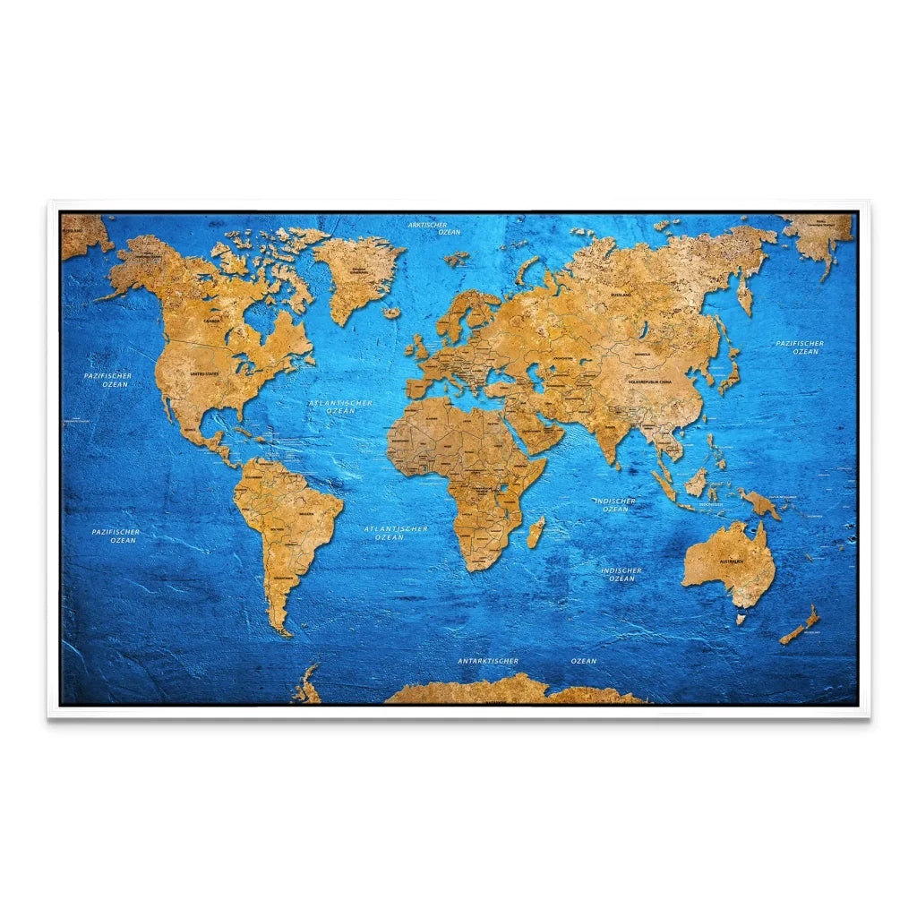 Weltkarte Blue Stone Leinwand Bild INGALERIE