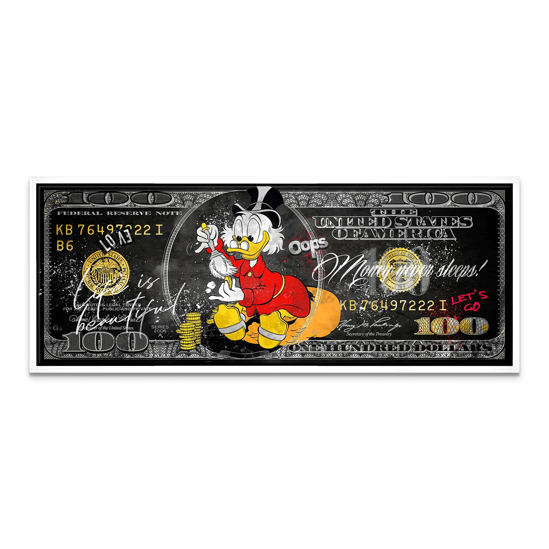 Dagobert Money Never Sleeps Dollar Dark Leinwand Bild INGALERIE
