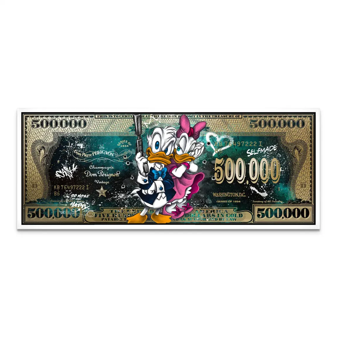 Donald & Daisy Duck Green Gold Pop Art Dollar Leinwand Bild INGALERIE