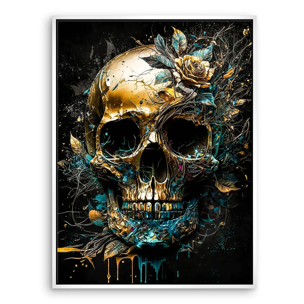 Totenkopf Gold Style Leinwand Bild INGALERIE