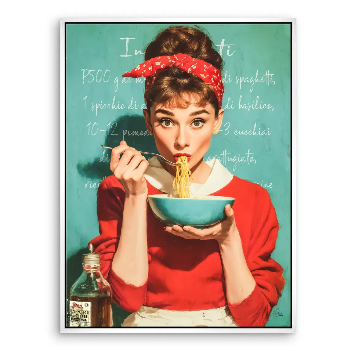 Audrey Hepburn Pasta Moments Leinwand Bild