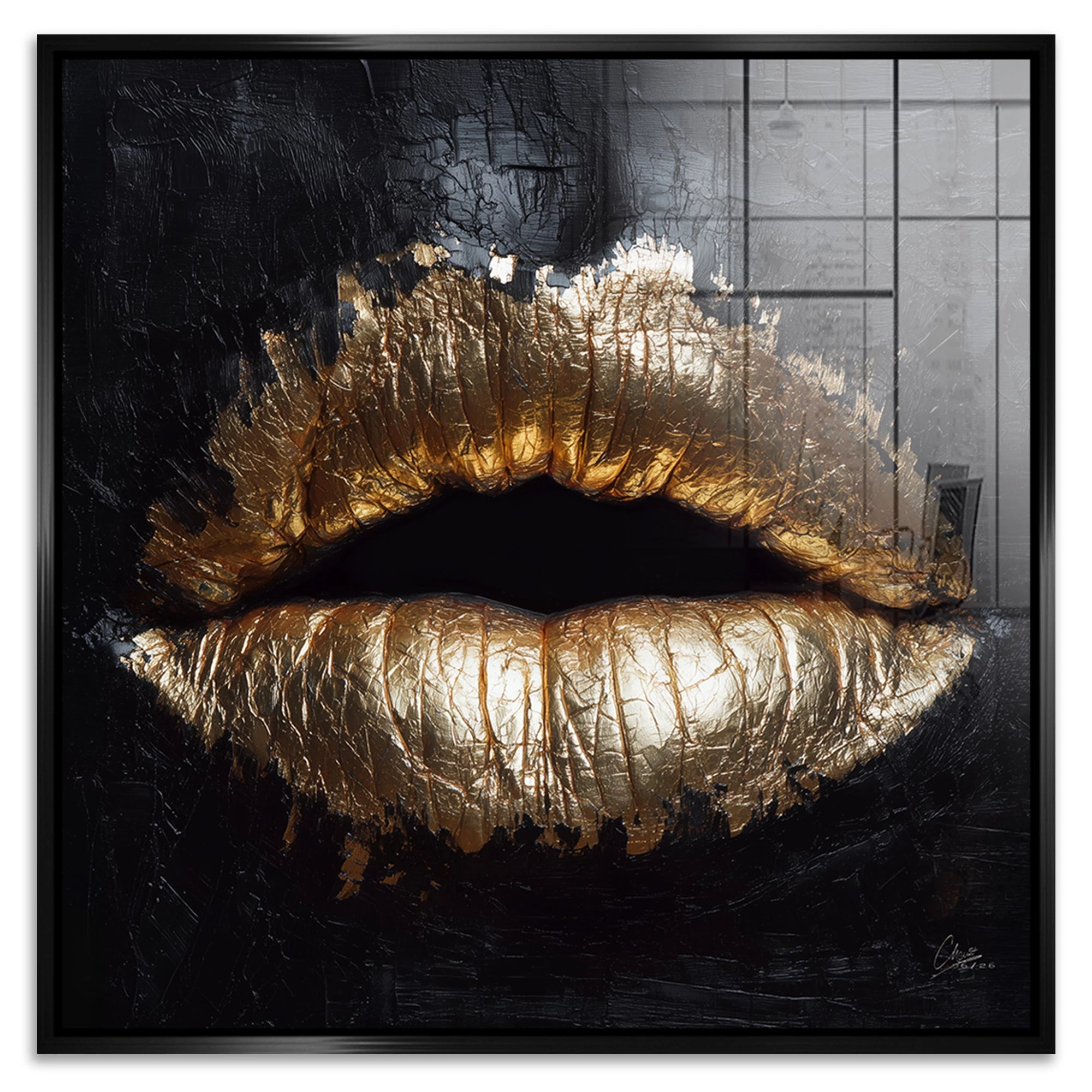 Goldene Lippen Acrylglasbild