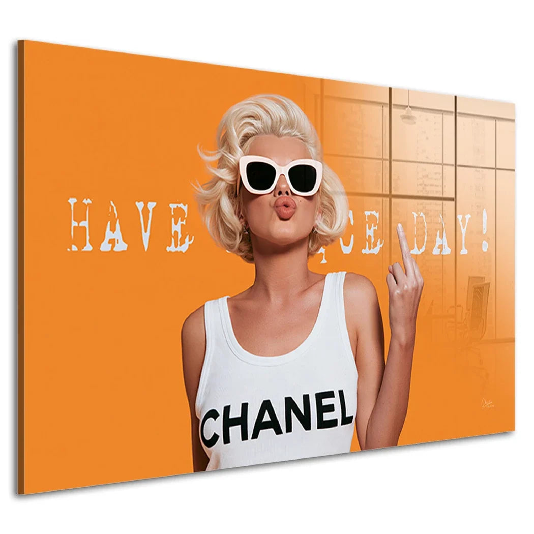 Marilyn Monroe Orange Kiss Acrylglasbild