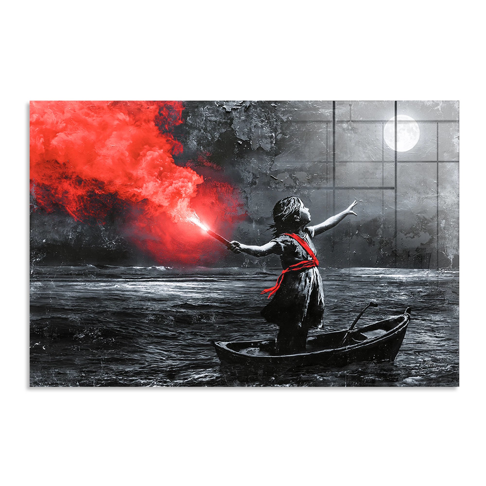 To the Moon Banksy Style Acrylglasbild