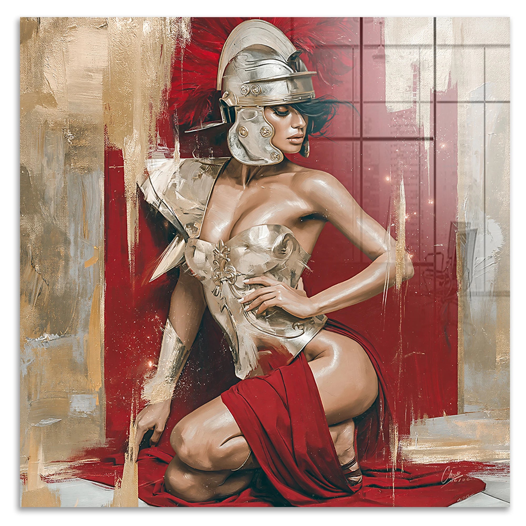 Goldene Gladiatorin Acrylglasbild