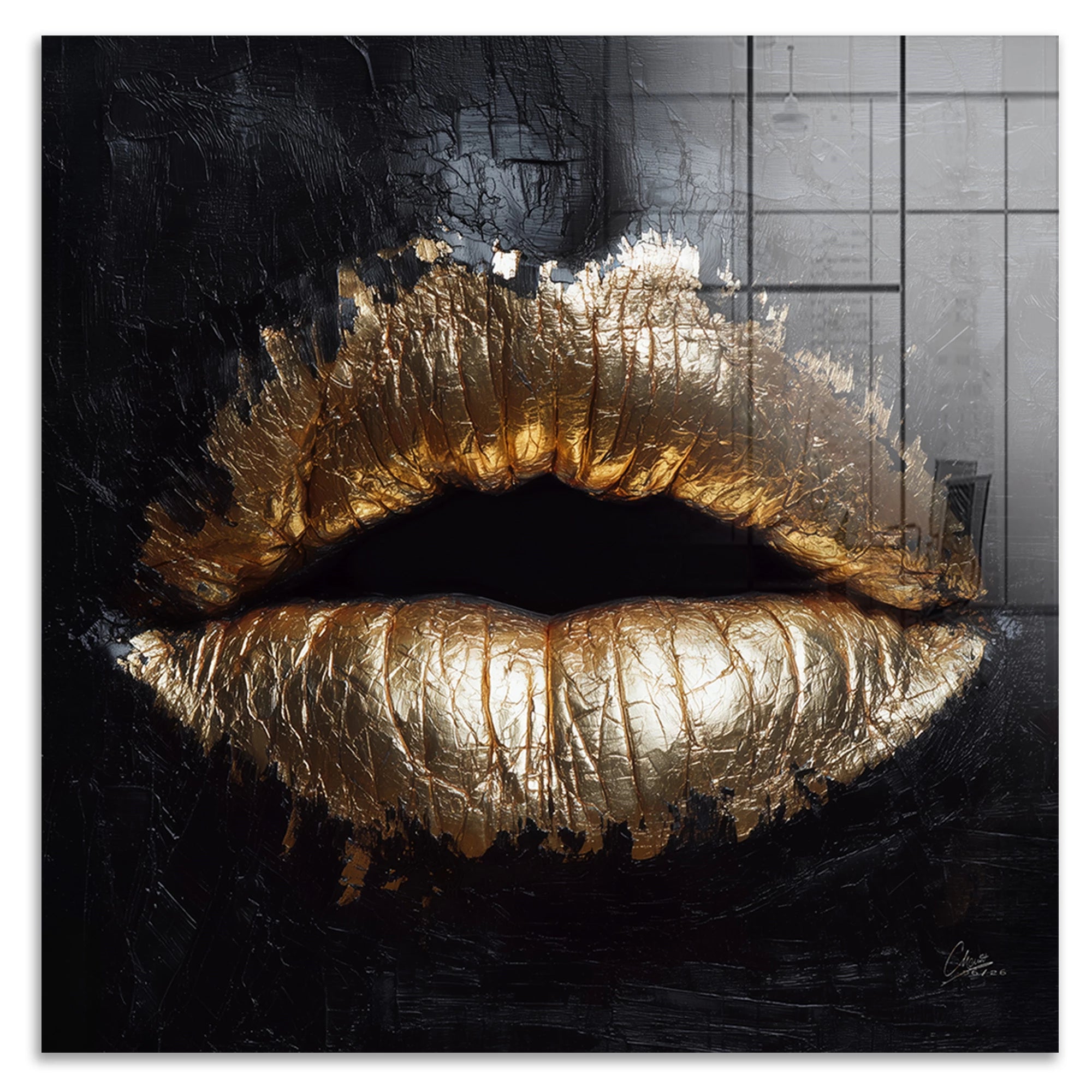 Goldene Lippen Acrylglasbild