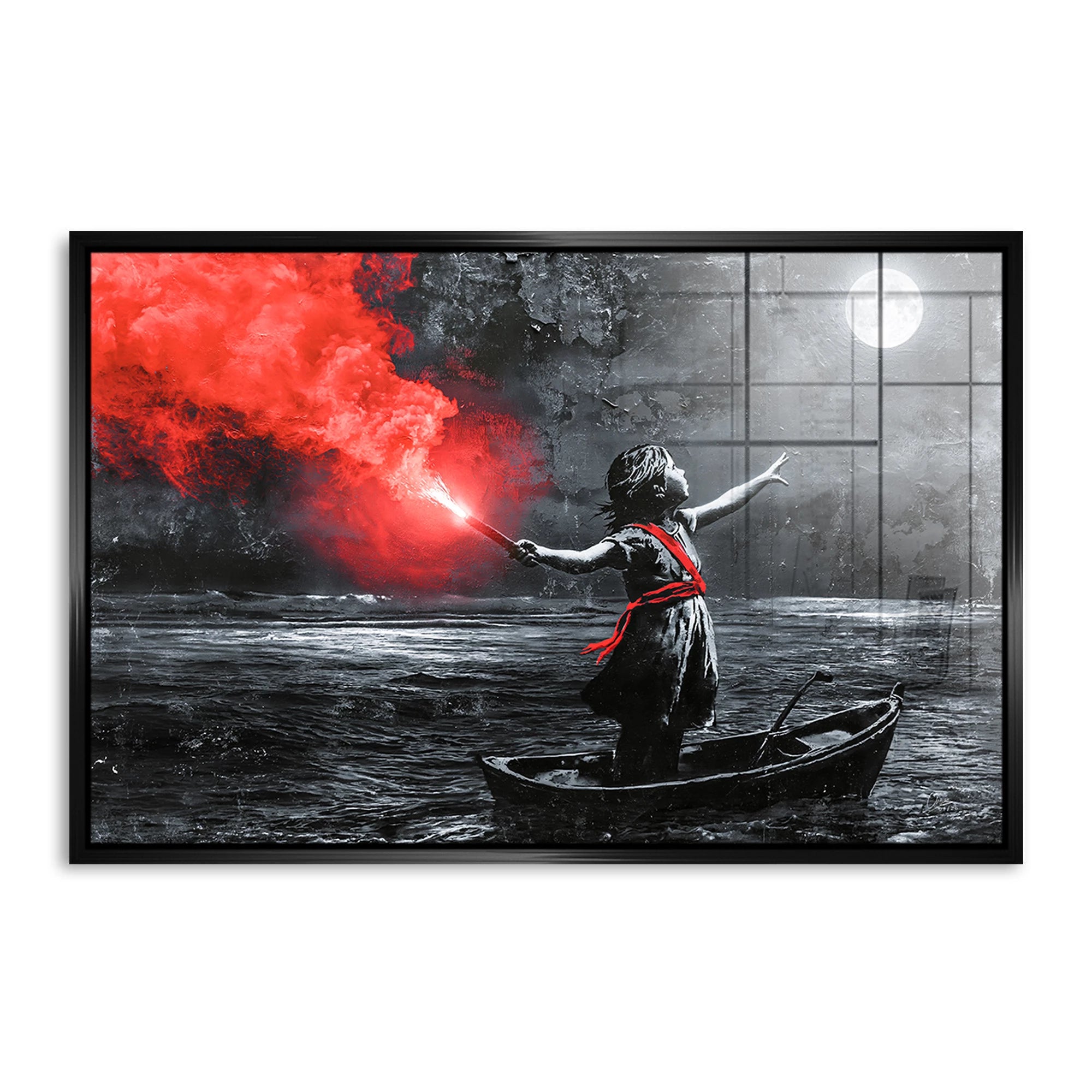 To the Moon Banksy Style Acrylglasbild