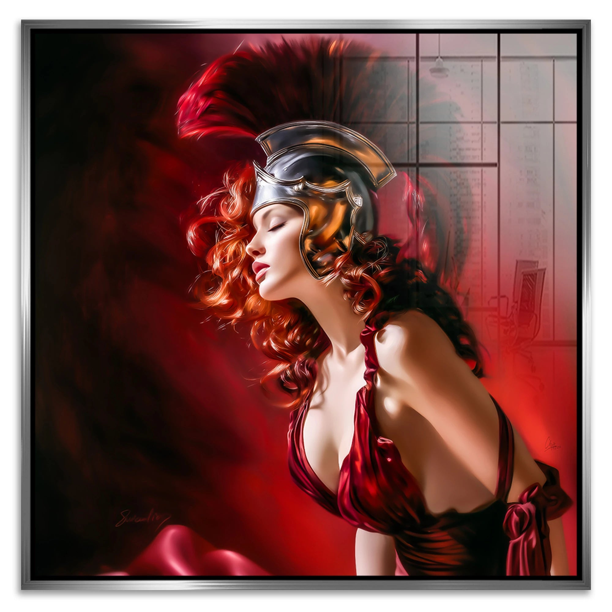 Römerin in Rot Acrylglasbild