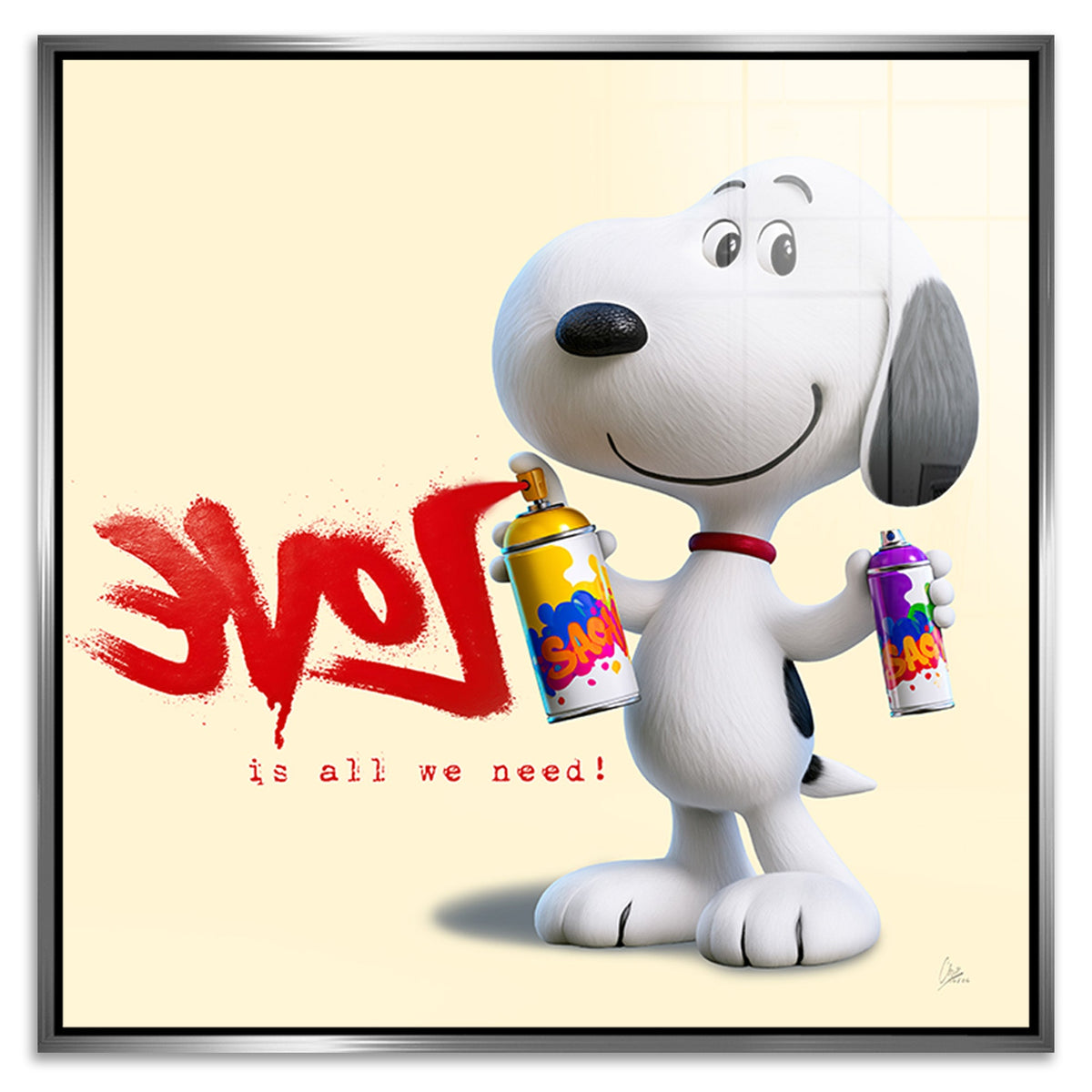 Snoopy Spray Love Acrylglasbild