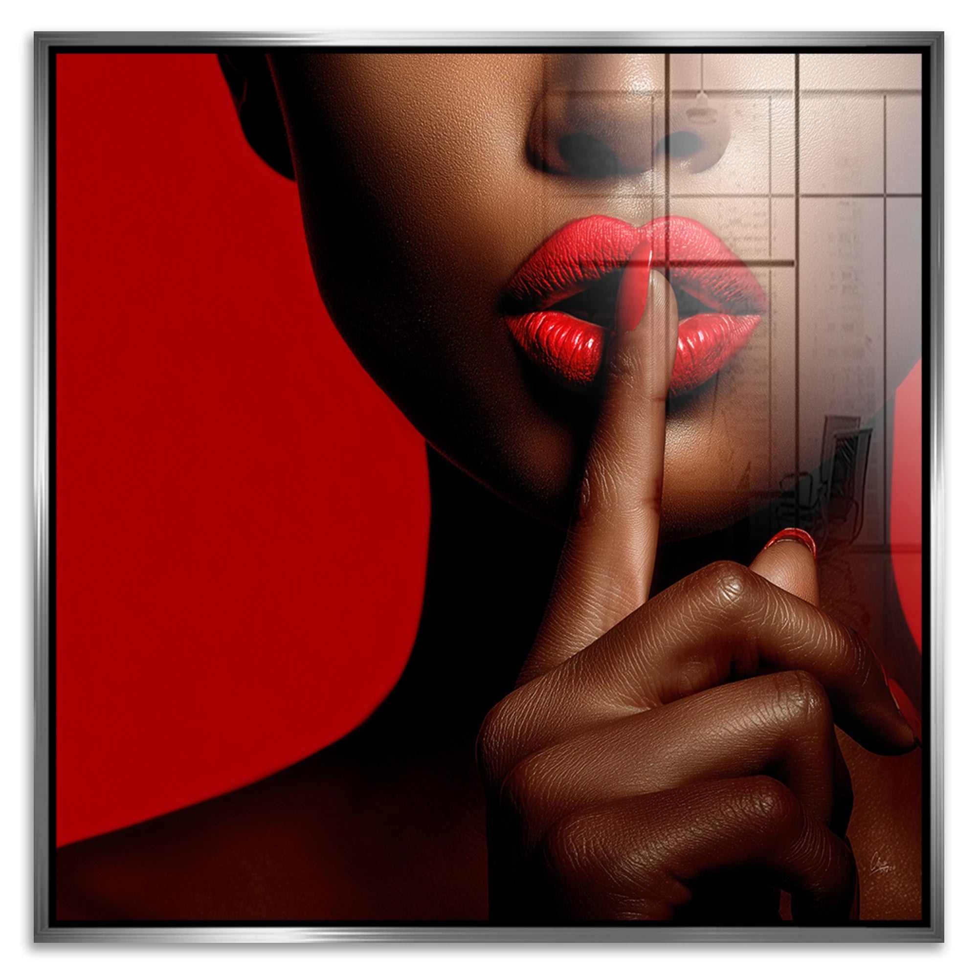 Psst in Rot Acrylglasbild