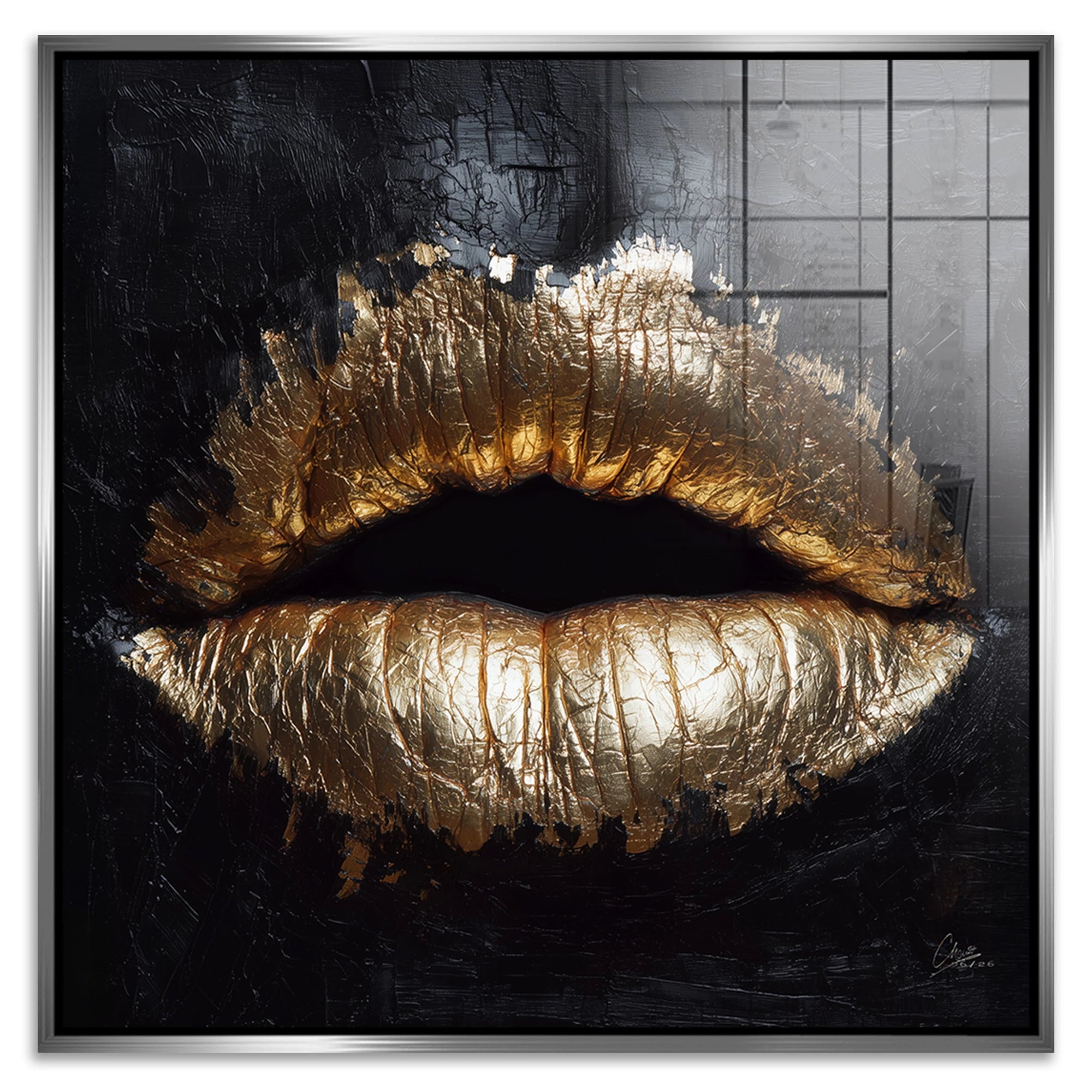 Goldene Lippen Acrylglasbild