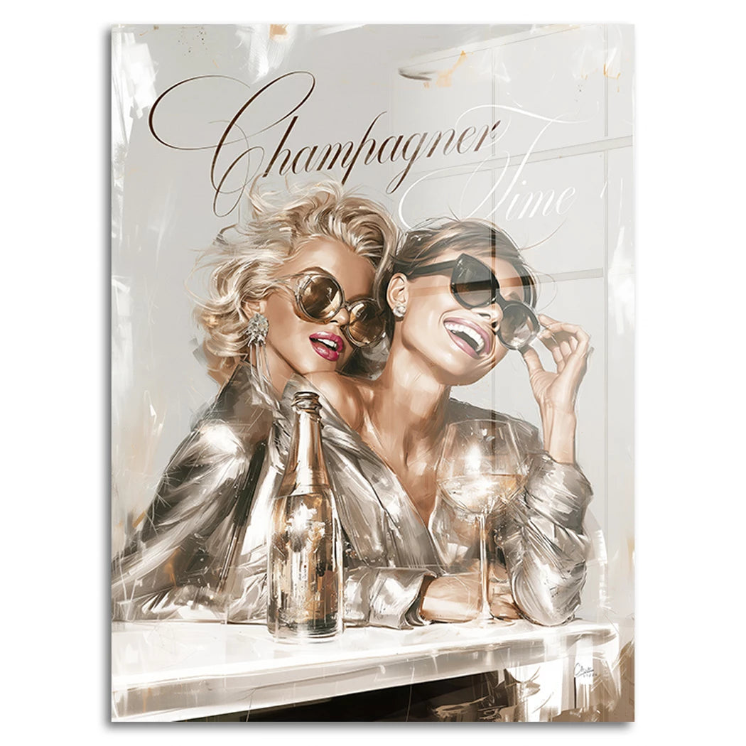 Audrey Hepburn und Marilyn Monroe Champus Acrylglasbild