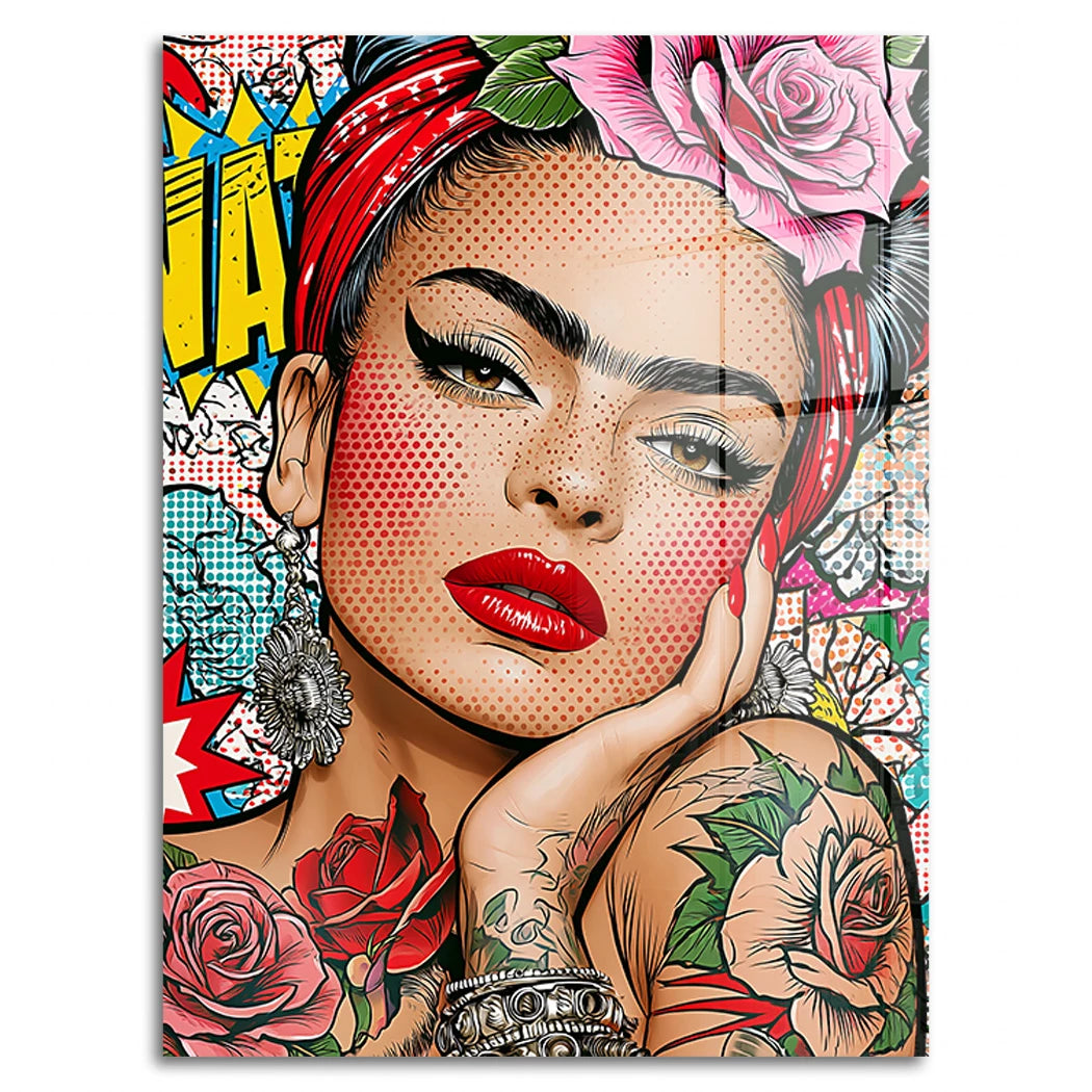 Frida Kahlo Rose Pop Art Acrylglasbild