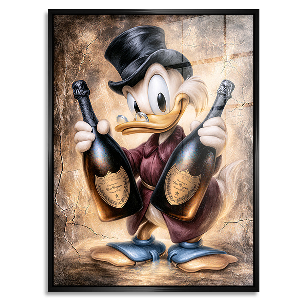 Dagobert Duck Champagner Art Acrylglasbild