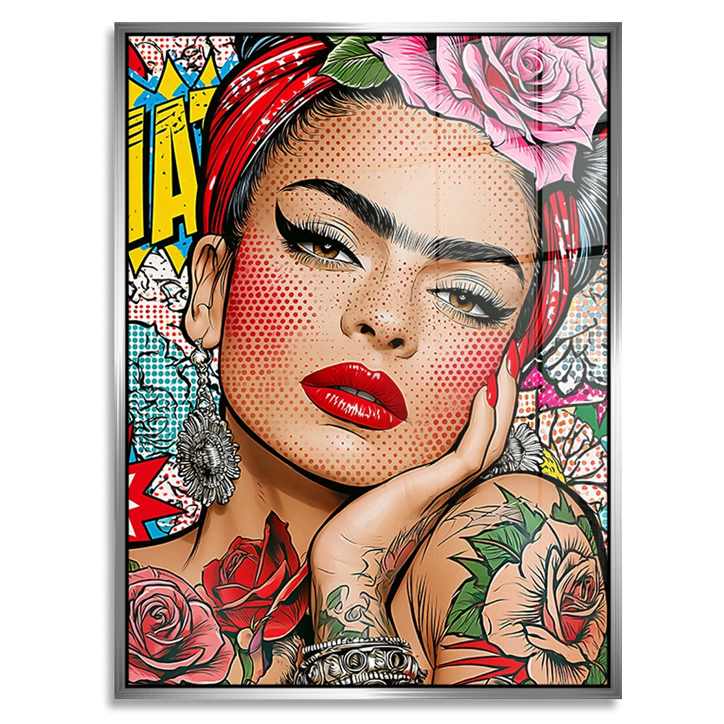 Frida Kahlo Rose Pop Art Acrylglasbild
