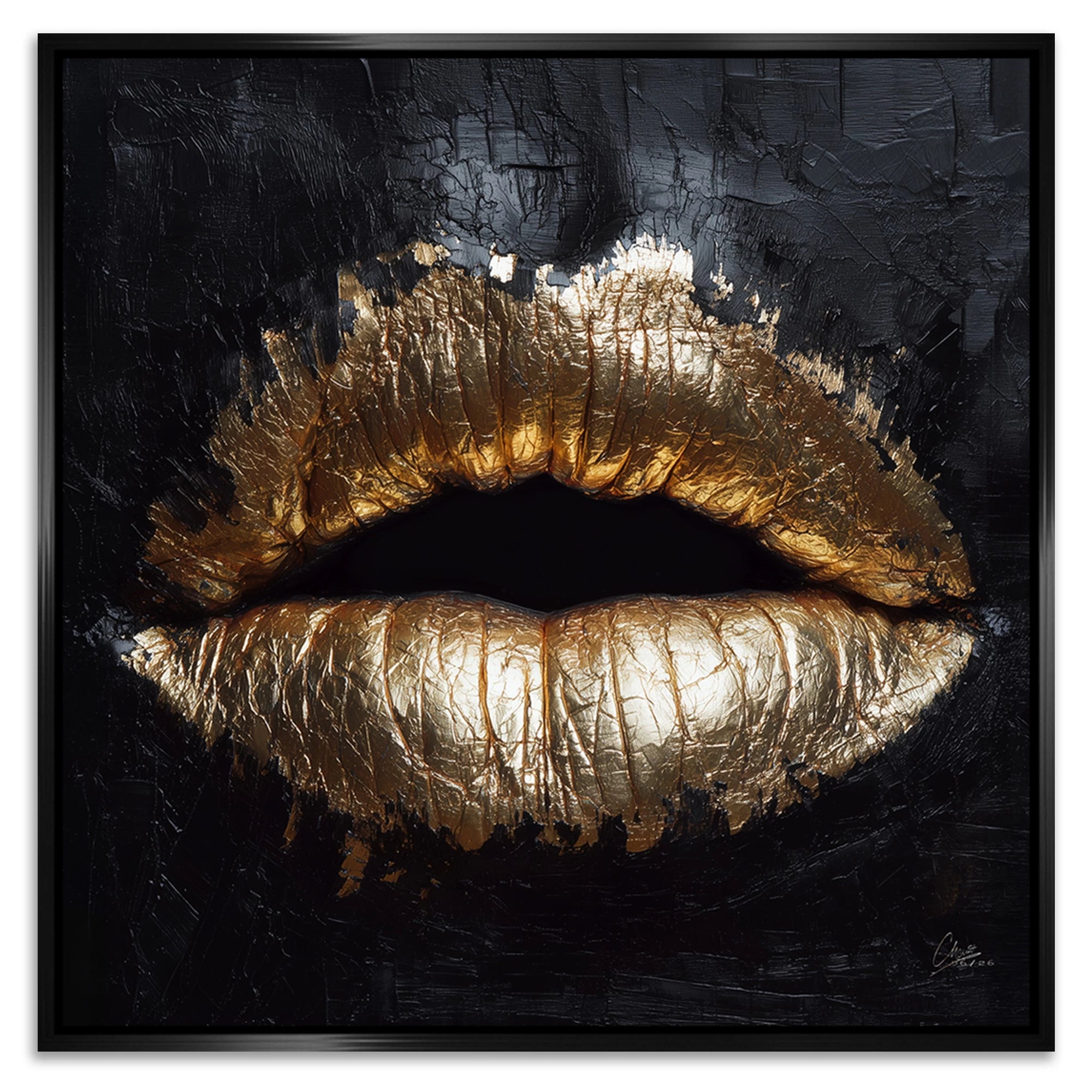 Goldene Lippen Alu Dibond Wandbild