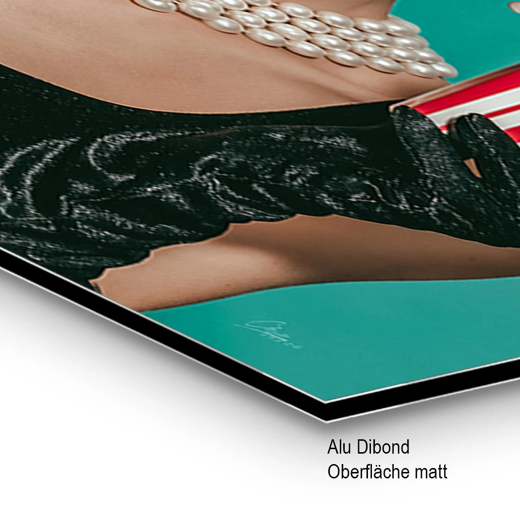Audrey Hepburn Pommes Alu Dibond Wandbild