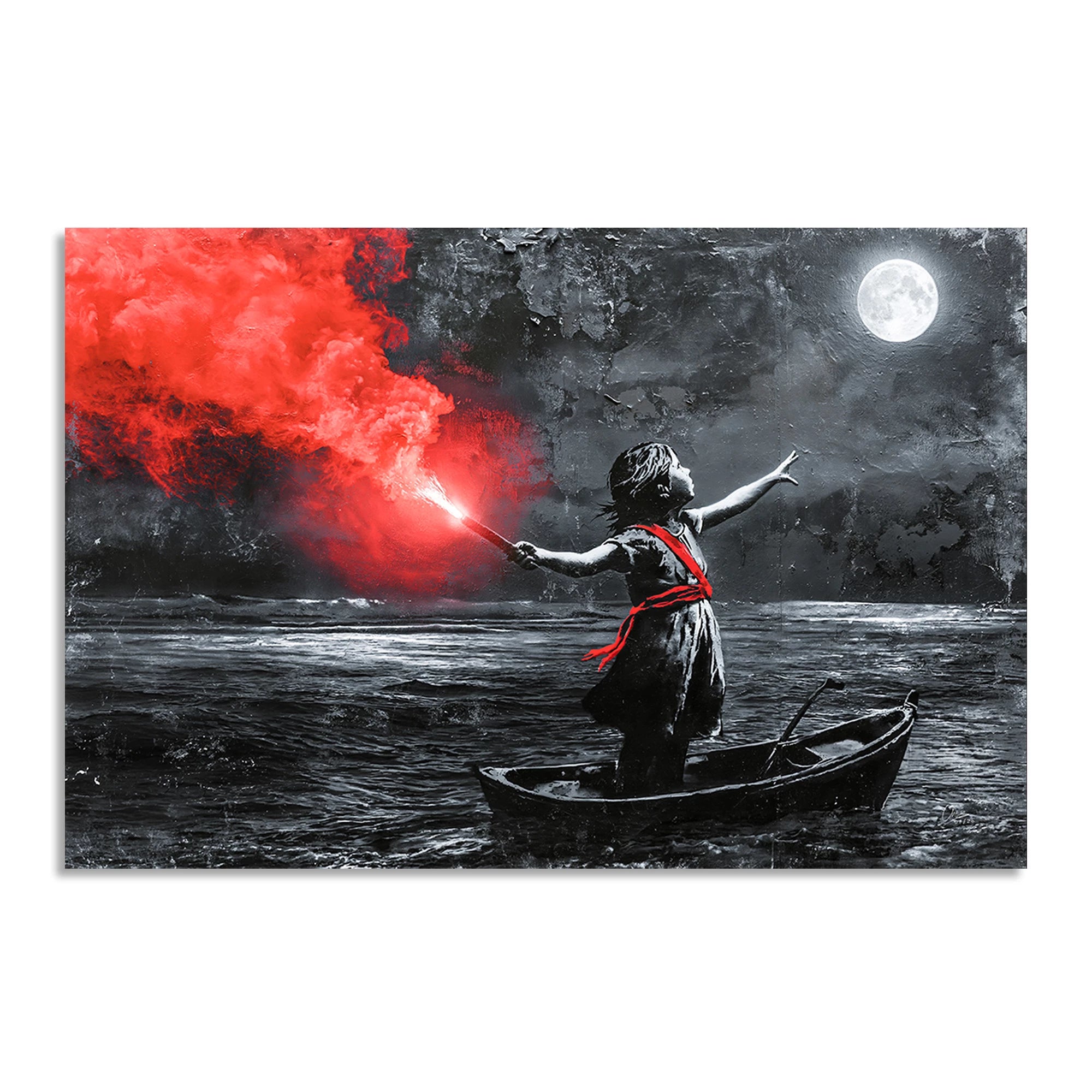 To the Moon Banksy Style AluDibond Wandbild