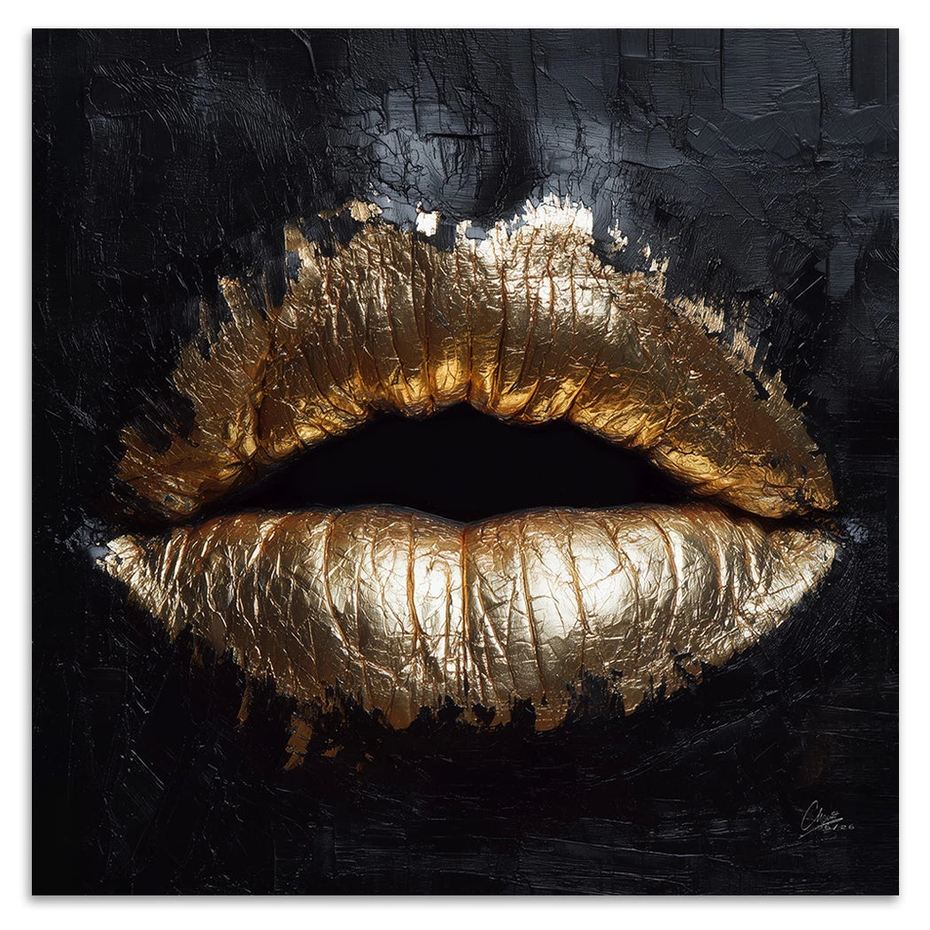 Goldene Lippen Alu Dibond Wandbild
