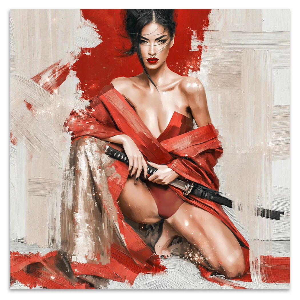 Rote Samurai Alu Dibond Wandbild