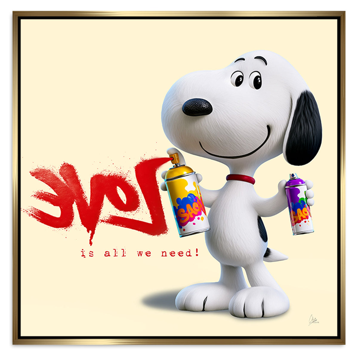 Snoopy Spray Love Alu Dibond Bild