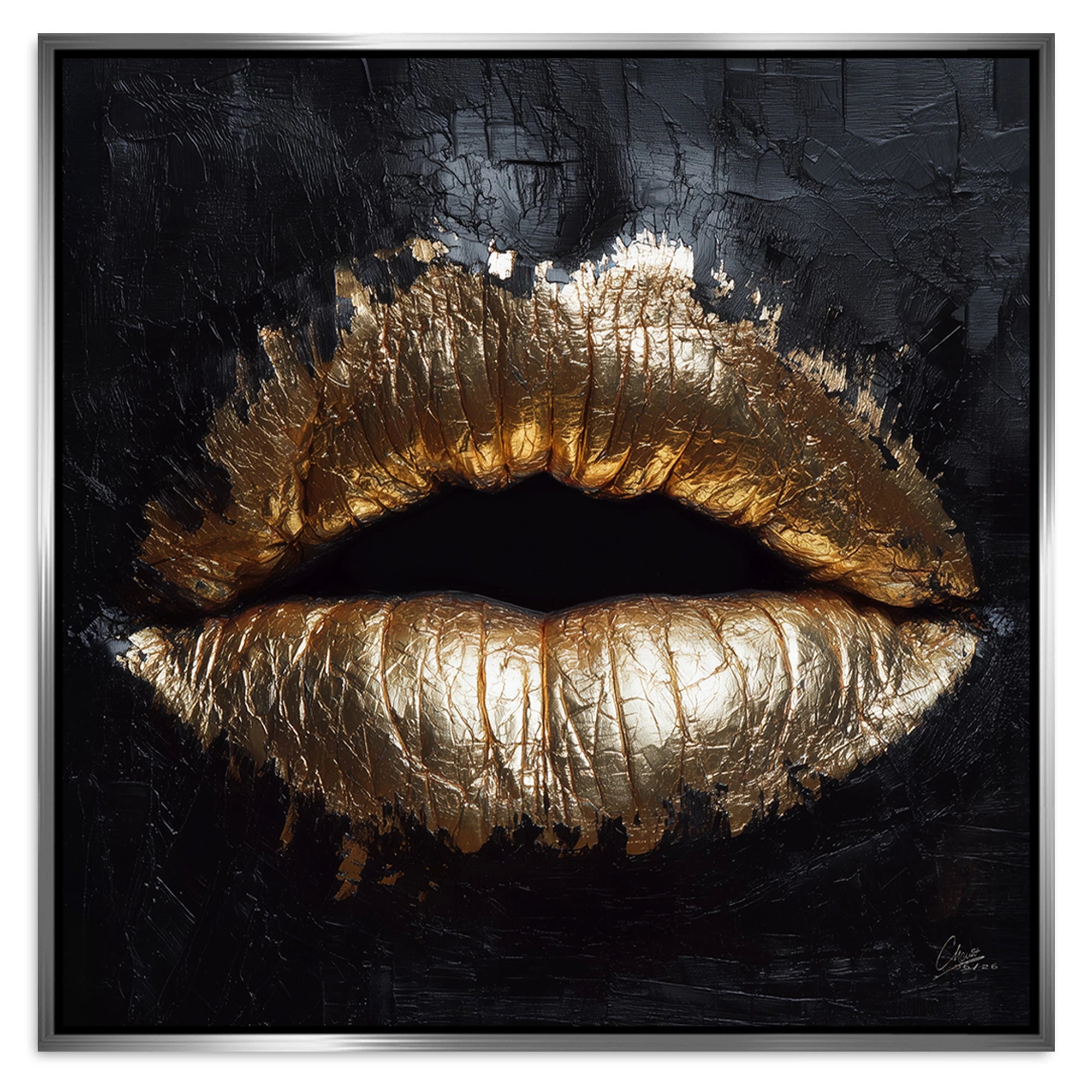 Goldene Lippen Alu Dibond Wandbild