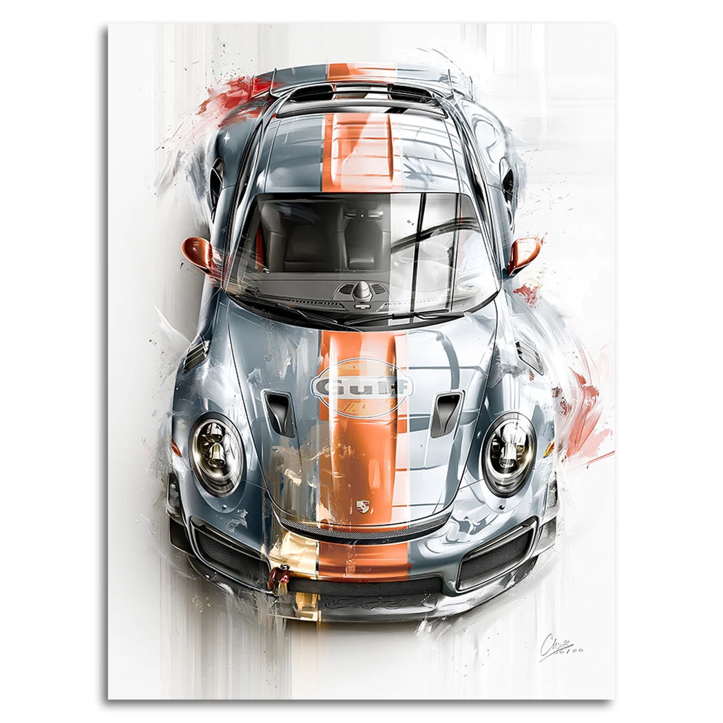 Gulf Porsche 911 Alu Dibond Wandbild
