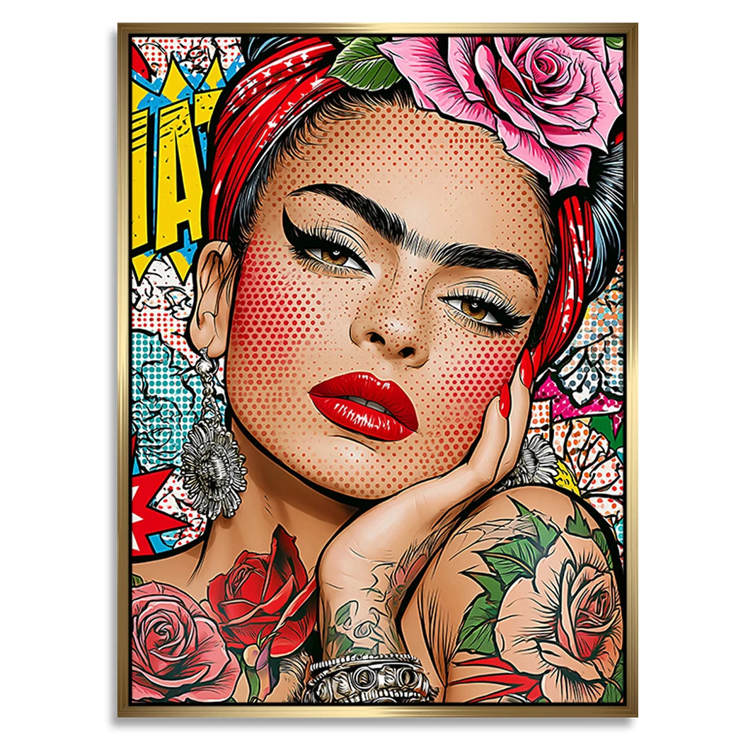 Frida Kahlo Rose Pop Art Alu Dibond Wandbild