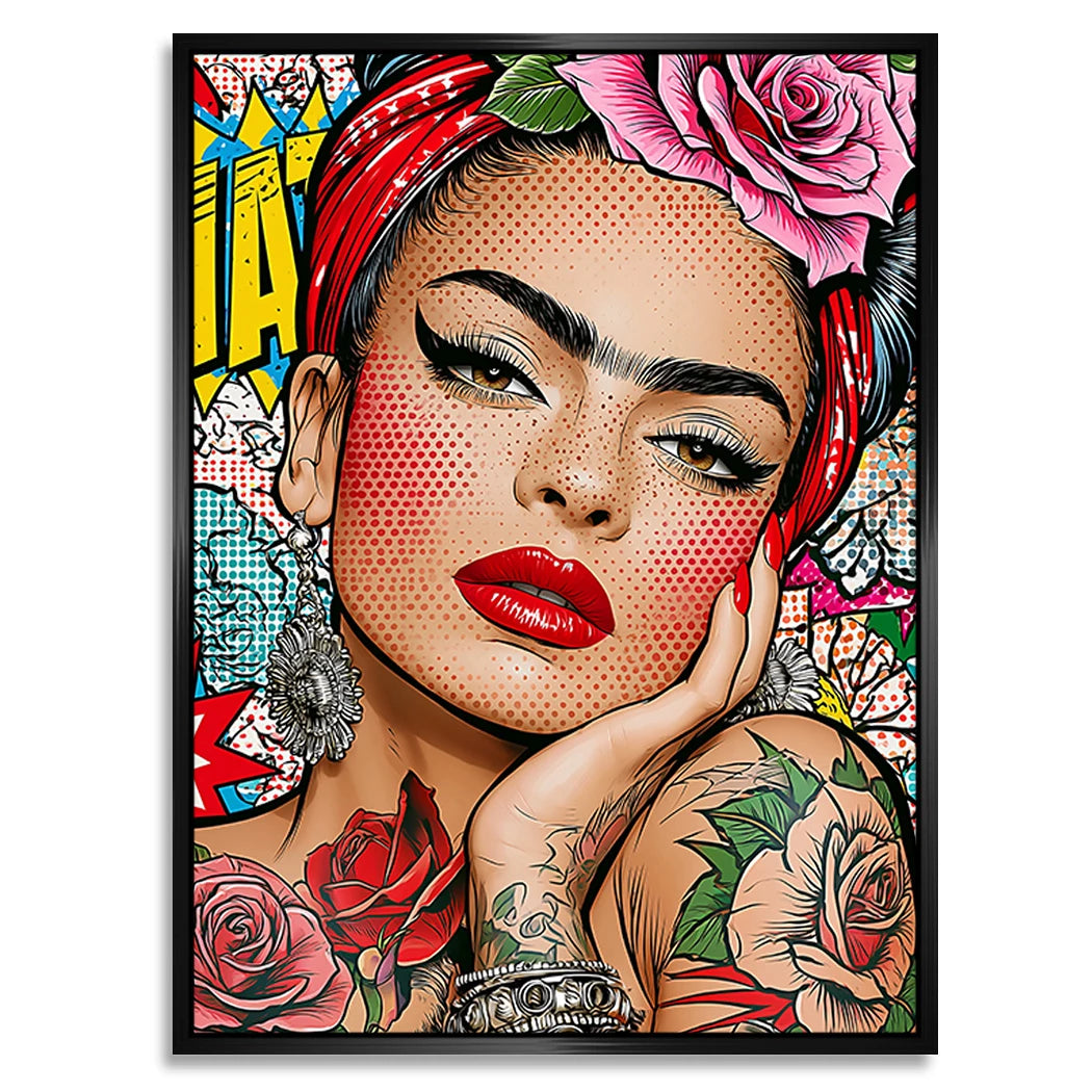 Frida Kahlo Rose Pop Art Alu Dibond Wandbild