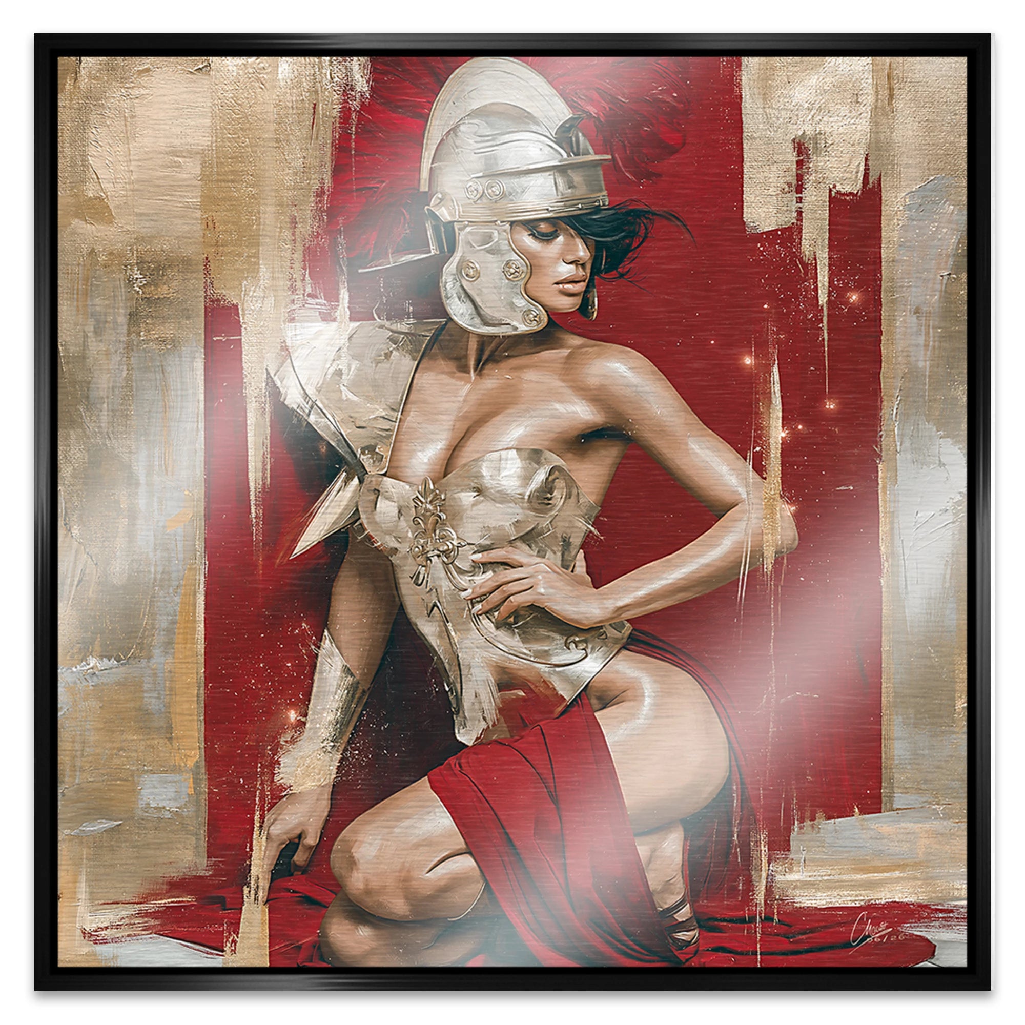 Goldene Gladiatorin Aluminiumbild gebürstet