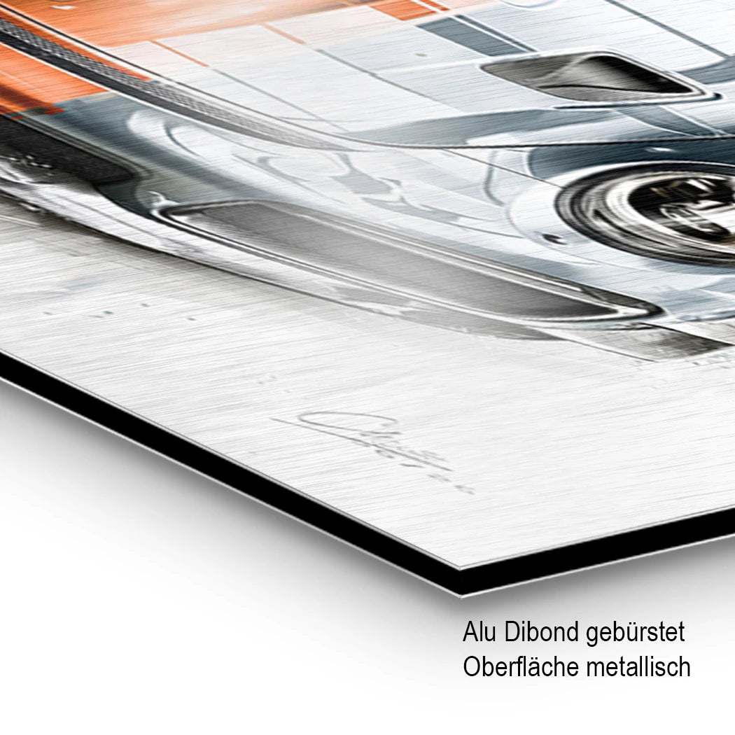 Gulf Porsche 911 Aluminiumbild gebürstet