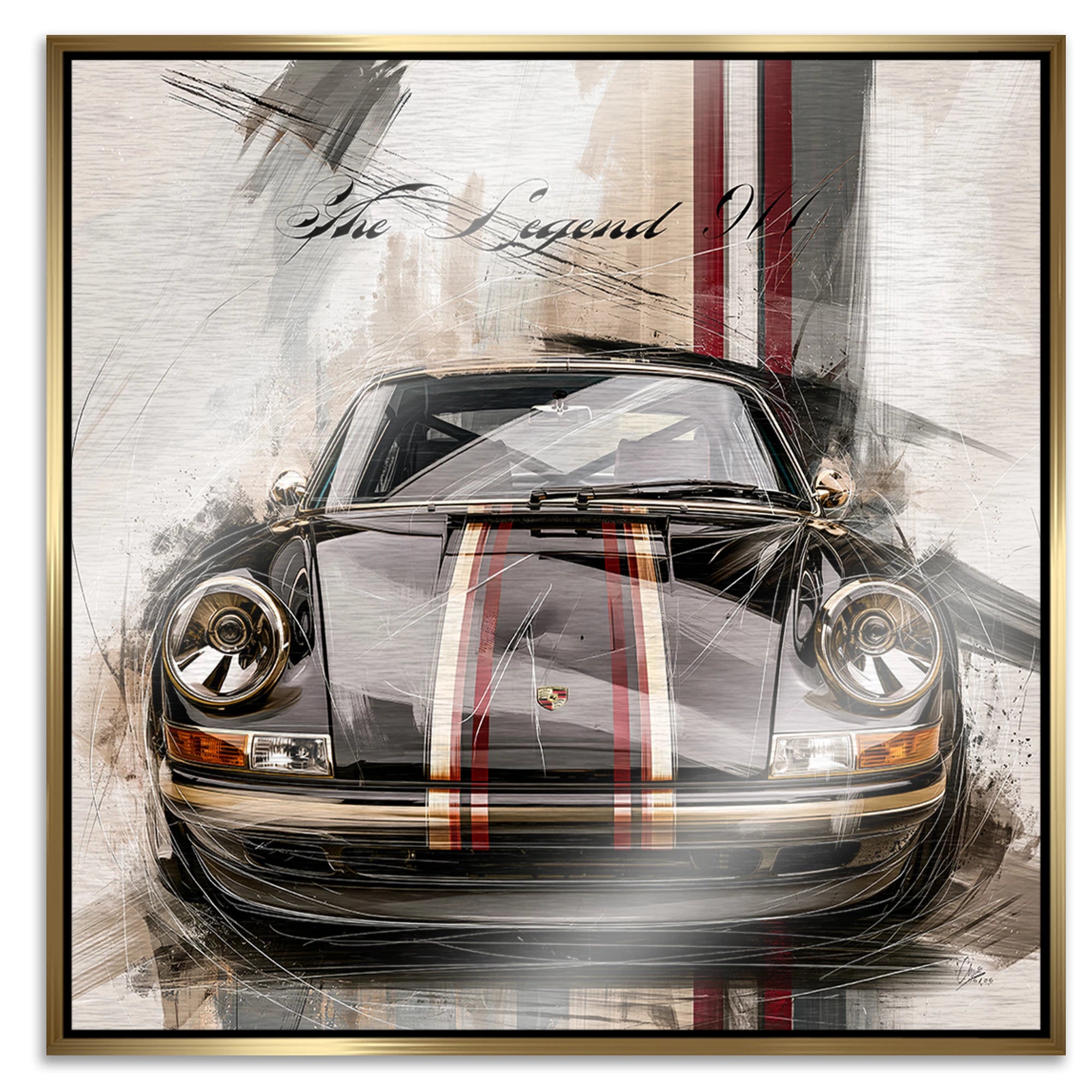 Porsche 911 Black Line Aluminiumbild gebürstet