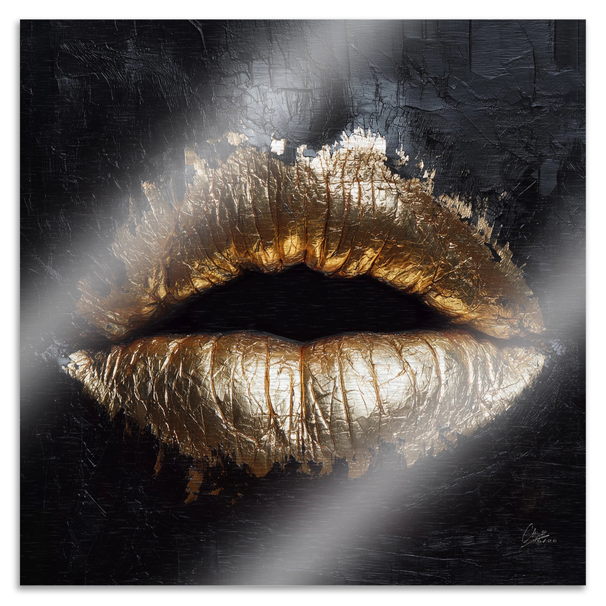 Goldene Lippen Aluminiumbild gebürstet