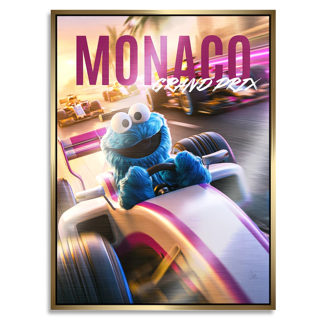 Krümelmonster Grand Prix Aluminiumbild gebürstet