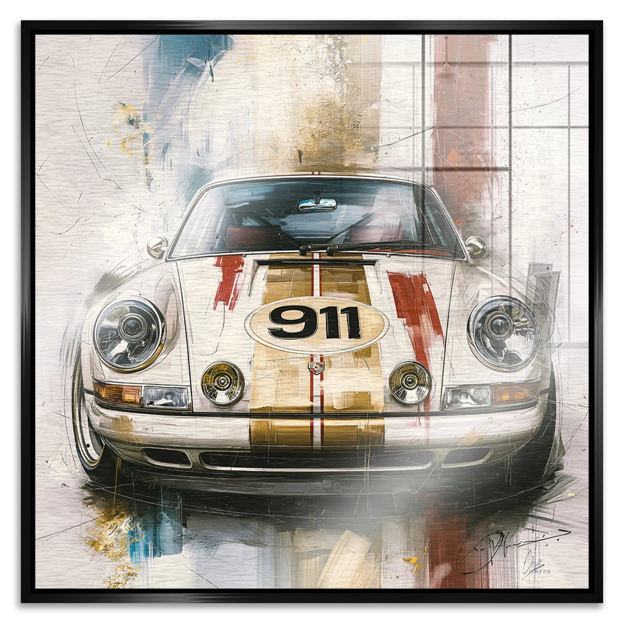 Porsche 911 Racing Aluminiumbild gebürstet